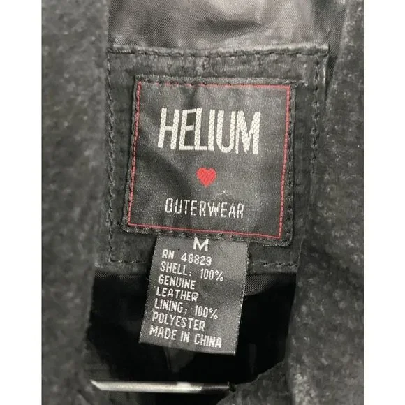 Helium London Black 100% Leather Jacket Collared Belted Full-Zip Coat, Sz Medium - Picture 3 of 13